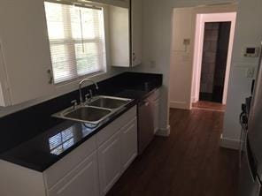 kitchen featuring white cabinets, dark wood-type flooring, and sink