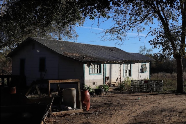 exterior space with a garage