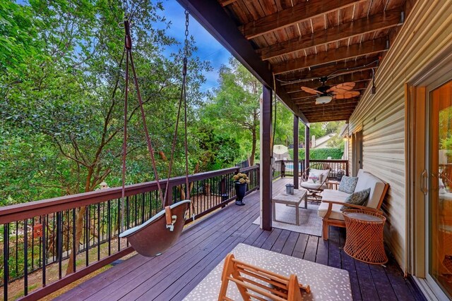 12323 Blue Water Dr, Austin, TX 78758 - deck with ceiling fan and outdoor lounge area