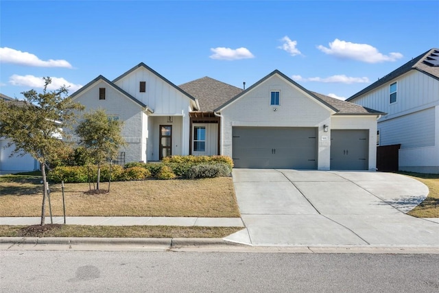 modern farmhouse style home with a garage