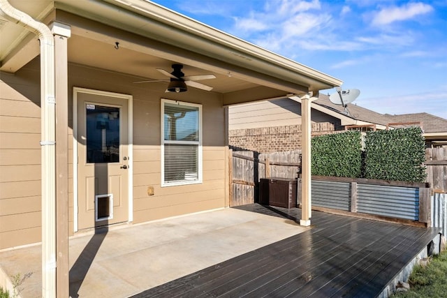 view of patio / terrace with ceiling fan and a wooden deck