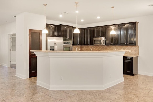 11125 Bastogne Loop, Austin, TX 78739 - kitchen with stainless steel appliances, decorative backsplash, light tile patterned flooring, light countertops, and recessed lighting