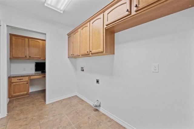 laundry room featuring hookup for an electric dryer, cabinets, and washer hookup