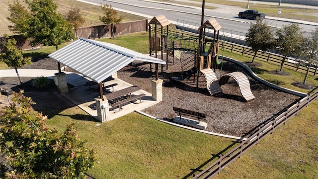 view of play area featuring a lawn