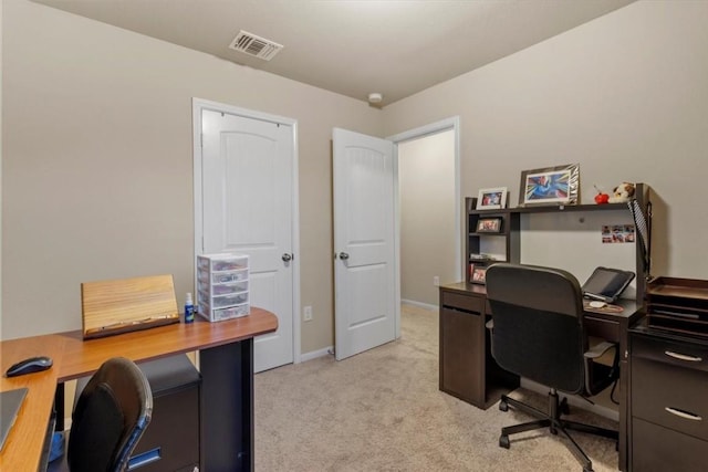 view of carpeted home office