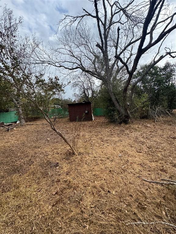 view of yard featuring a storage shed