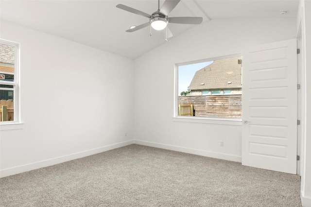 1117 Yaupon Holly Dr, Georgetown, TX 78628 - carpeted spare room with vaulted ceiling, baseboards, and a ceiling fan