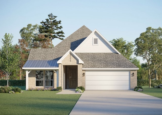 view of front facade with a garage and a front lawn