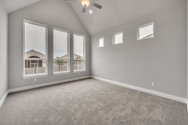 325 Crescent Heights Dr, Georgetown, TX 78628 - unfurnished room with carpet floors, ceiling fan, vaulted ceiling, and baseboards