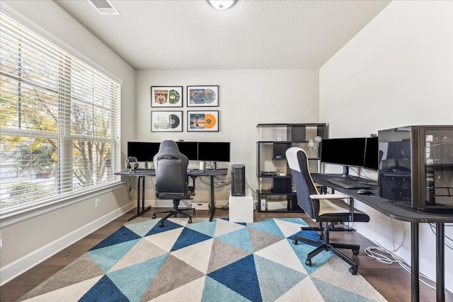 office area with dark hardwood / wood-style floors