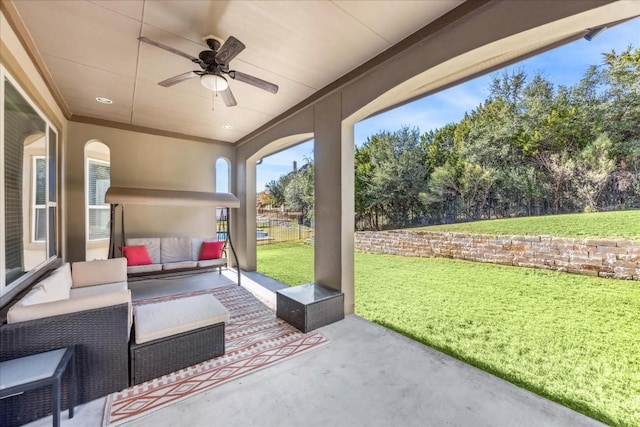 view of patio / terrace featuring an outdoor hangout area and ceiling fan