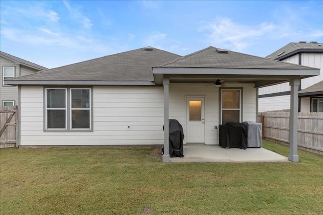 808 Beacon Hts, Seguin, TX 78155 - rear view of property with ceiling fan, a patio area, and roof with shingles