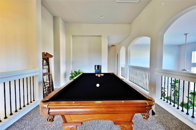 recreation room featuring carpet flooring and pool table