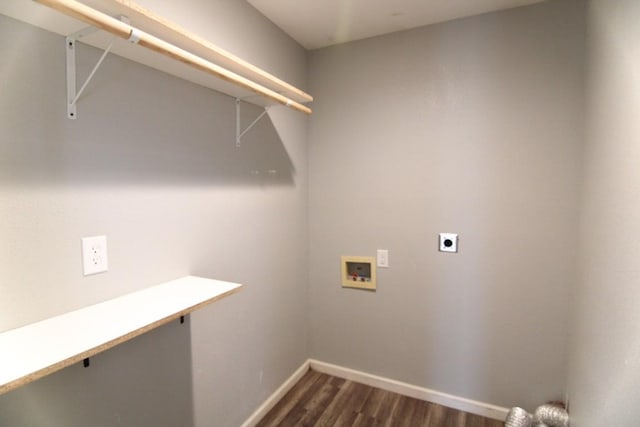 laundry area featuring hookup for an electric dryer, dark hardwood / wood-style floors, and washer hookup