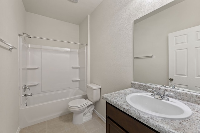 full bathroom featuring tile patterned flooring, shower / tub combination, vanity, and toilet