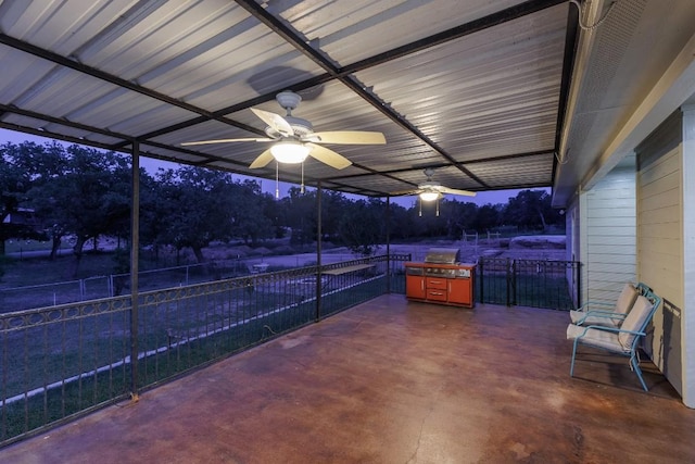 view of patio / terrace with area for grilling and ceiling fan