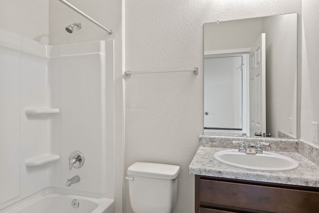 full bathroom with vanity, shower / bathtub combination, and toilet