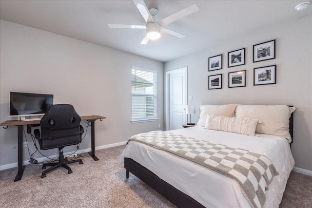 bedroom with carpet flooring and ceiling fan