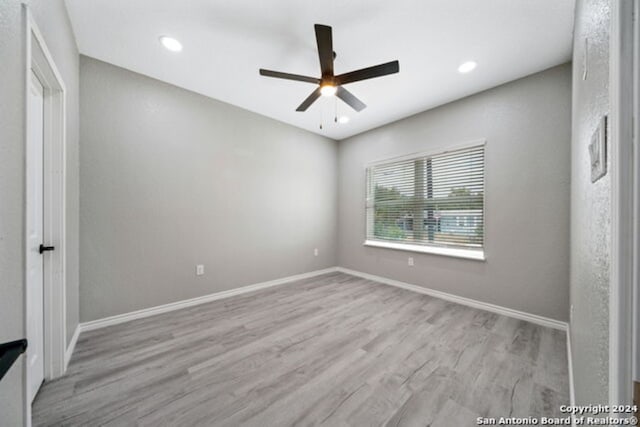 interior space featuring ceiling fan and light hardwood / wood-style floors