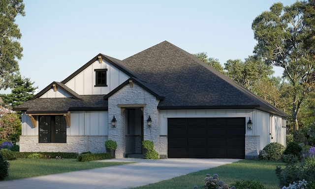 view of front facade featuring a garage and a front lawn