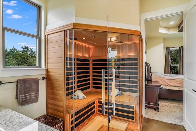 view of sauna featuring a healthy amount of sunlight