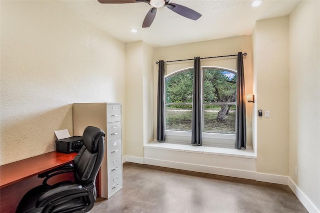 office area featuring ceiling fan