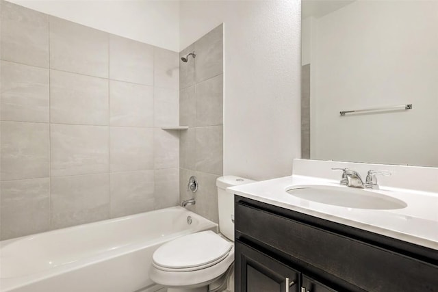 full bath with toilet, vanity, and shower / bathing tub combination