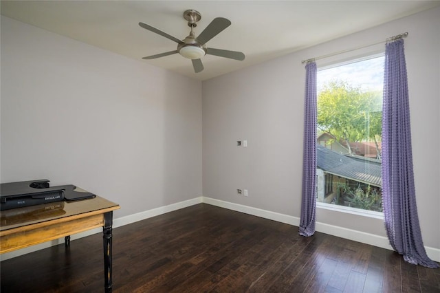 office featuring ceiling fan and dark wood-type flooring