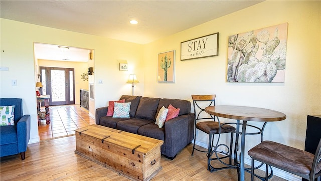 living room featuring light wood-type flooring