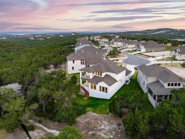 view of aerial view at dusk