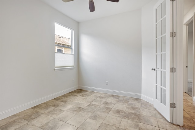 spare room featuring ceiling fan