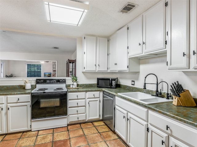 kitchen with dishwasher, white cabinetry, and white electric stove