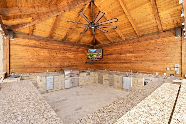 view of patio featuring area for grilling and sink