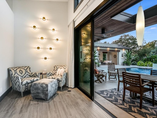 interior space featuring pool water feature