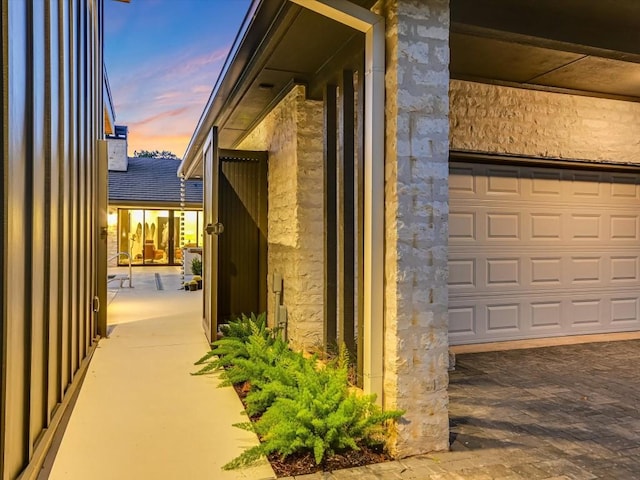 exterior space featuring a garage