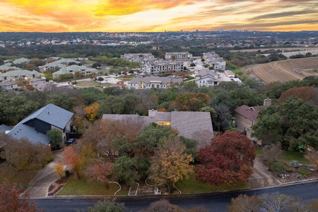 view of aerial view at dusk