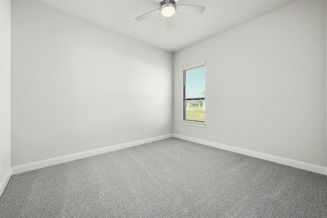 empty room featuring ceiling fan and carpet