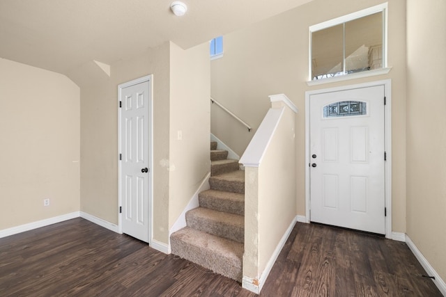 foyer entrance featuring dark wood-type flooring