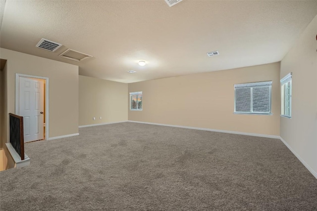 spare room with carpet and a textured ceiling