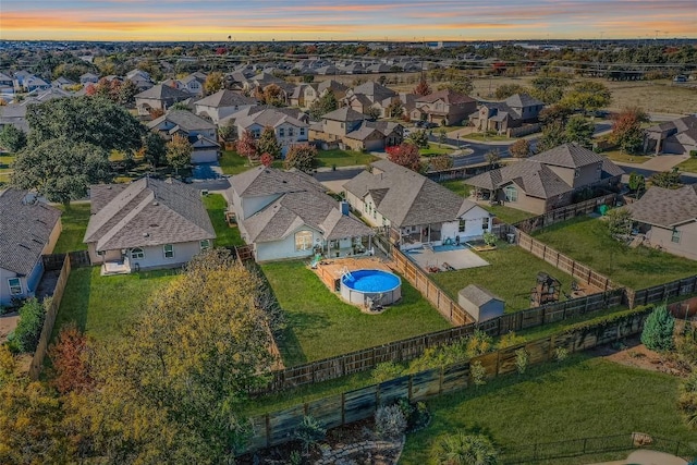 view of aerial view at dusk