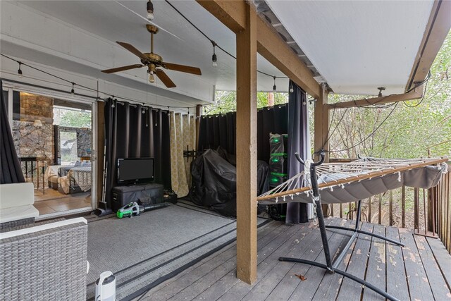 7 Hull Circle Dr, Austin, TX 78746 - deck featuring ceiling fan