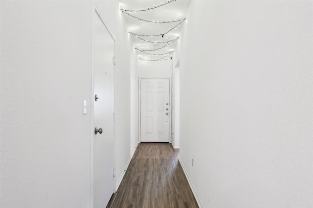 corridor featuring dark wood-type flooring