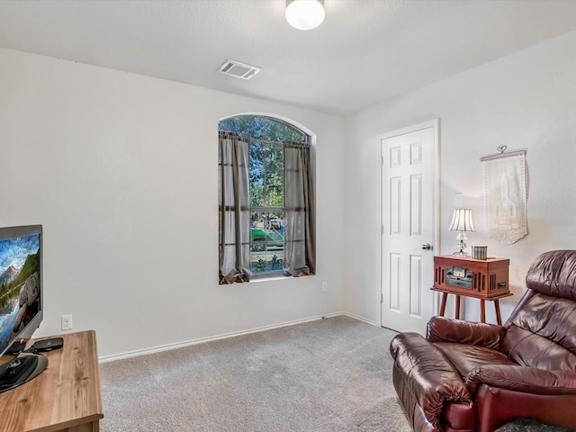 sitting room with carpet flooring