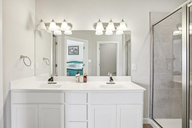 bathroom with vanity and walk in shower