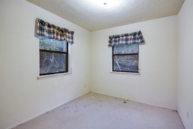 spare room featuring a textured ceiling and carpet floors