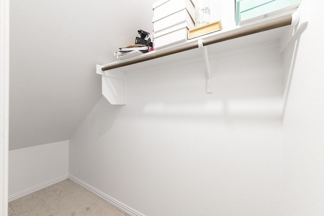 spacious closet featuring light carpet