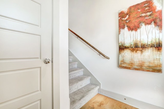 staircase featuring wood-type flooring