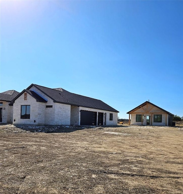 exterior space with a garage