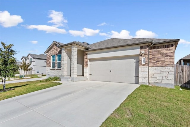 prairie-style house with a front lawn and a garage