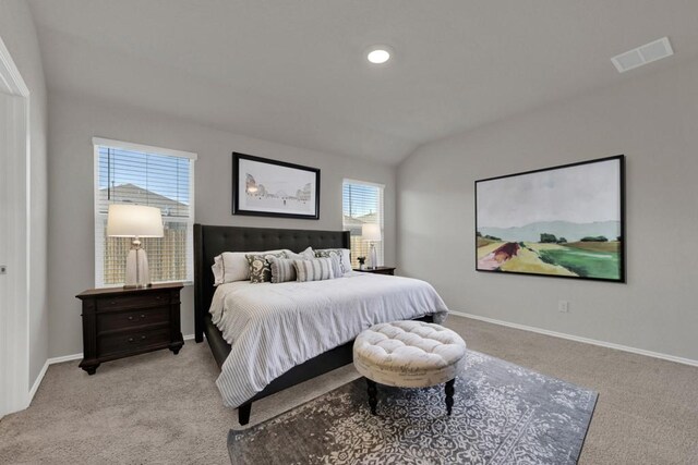 bedroom with visible vents, recessed lighting, baseboards, and carpet floors